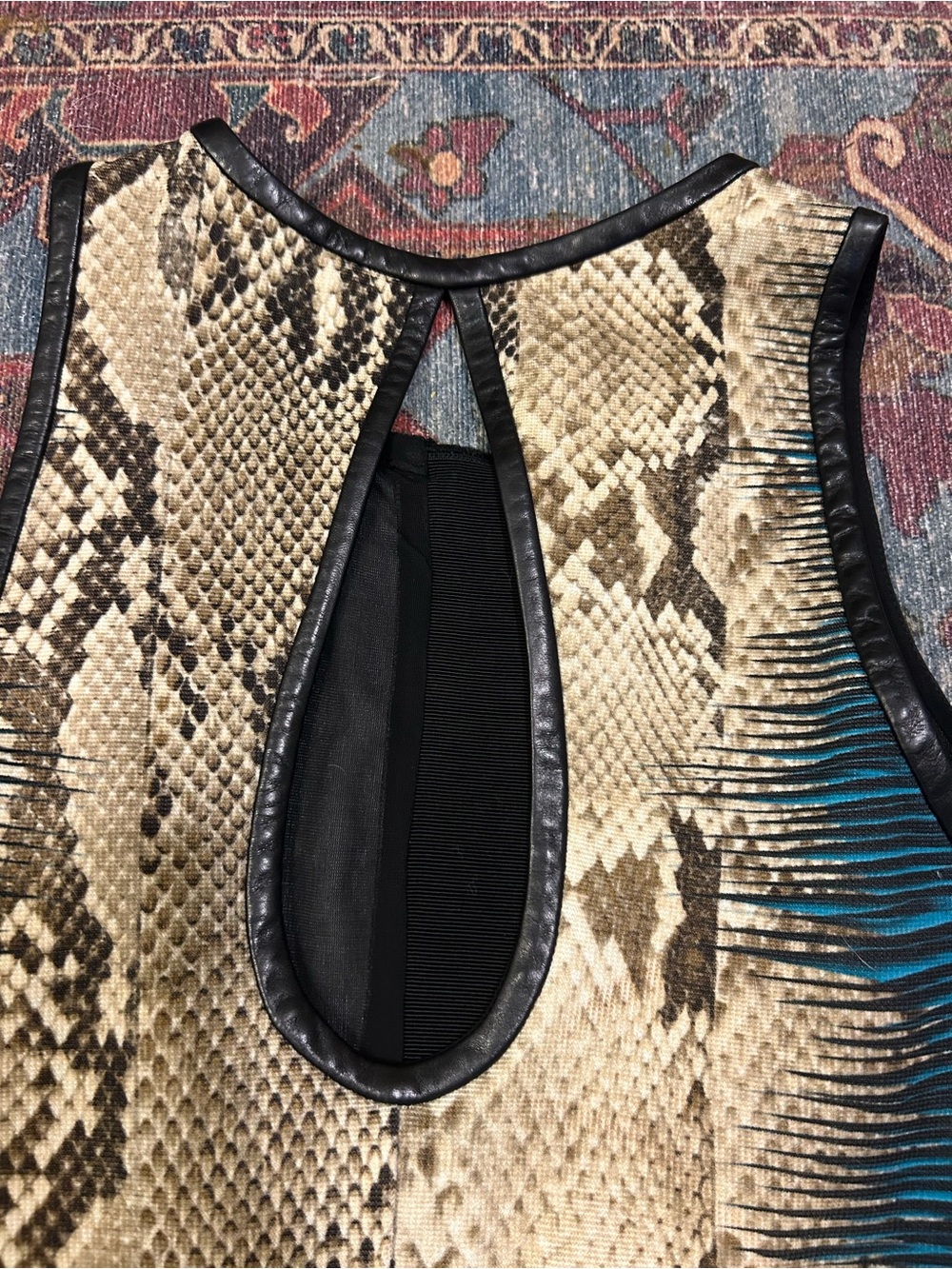 Roberto Cavalli Sleeveless Mini Dress in Blue & Gold Snake Print - Picture 6 of 8
